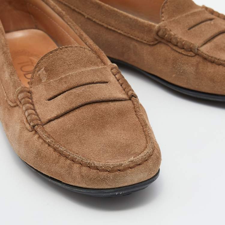 Pre Owned Tod's Light Brown Suede Slip On Loafers Size 35