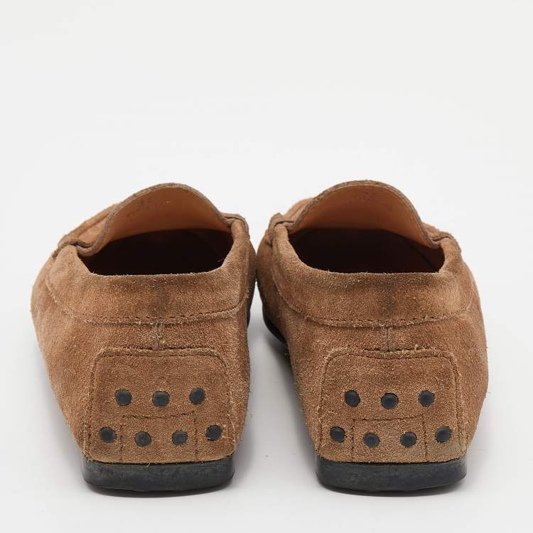 Pre Owned Tod's Light Brown Suede Slip On Loafers Size 35