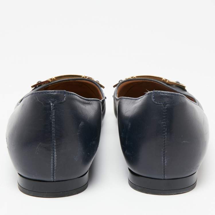 Pre Owned Tod's  Navy Blue/Cream Patent And Leather Ballet Flats Size 39