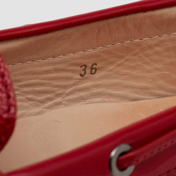 Pre Owned Tod's Red Patent Bow Slip On Loafers Size 36