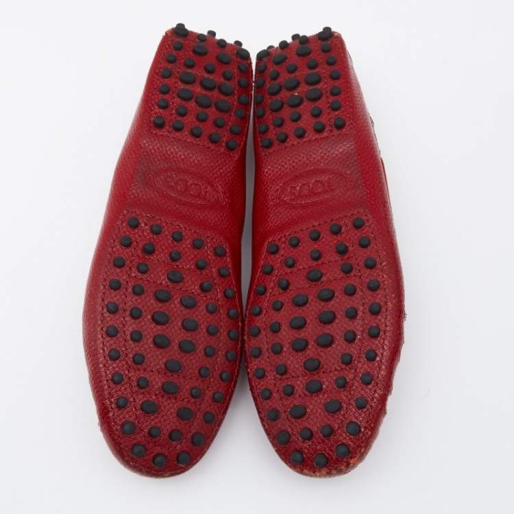 Pre Owned Tod's Red Patent Bow Slip On Loafers Size 36