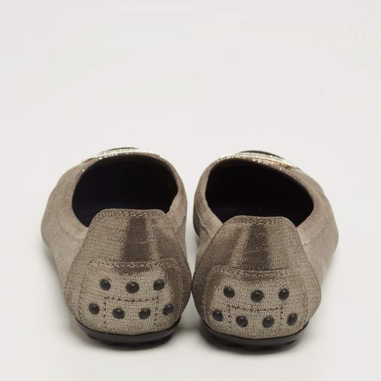 Pre Owned Tod's Silver/Black Nubuck Leather And Suede Cap Toe Ballet Flats Size 38.5