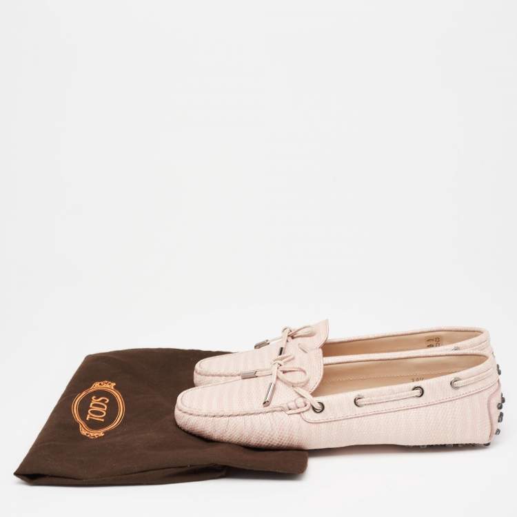 Pre Owned Tod's Two-Tone Lizard Embossed Leather Bow Loafers Size 38.5 