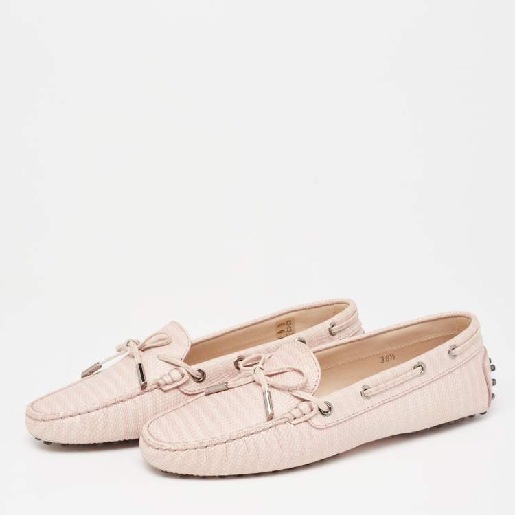 Pre Owned Tod's Two-Tone Lizard Embossed Leather Bow Loafers Size 38.5 