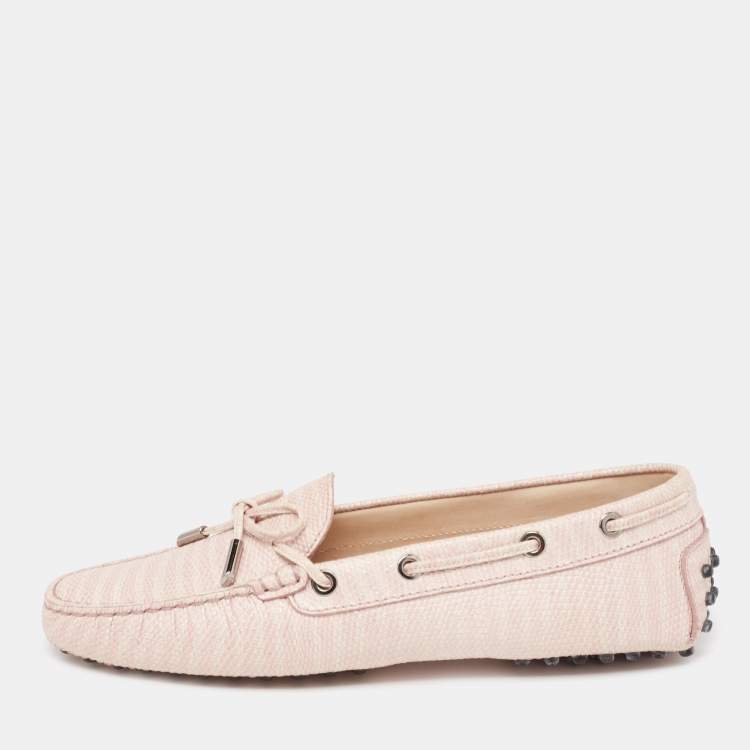 Pre Owned Tod's Two-Tone Lizard Embossed Leather Bow Loafers Size 38.5 