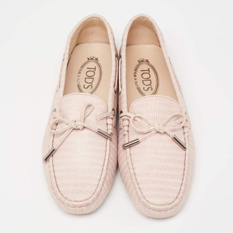 Pre Owned Tod's Two-Tone Lizard Embossed Leather Bow Loafers Size 38.5 