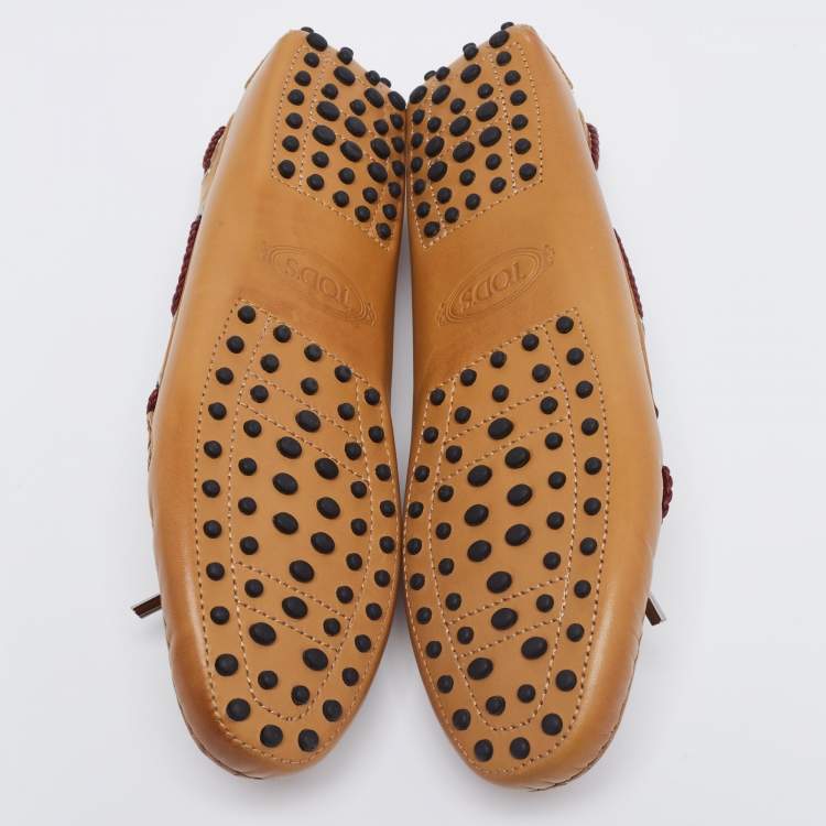 Pre Owned Tod's Tan Leather Bow Driving Loafers Size 41