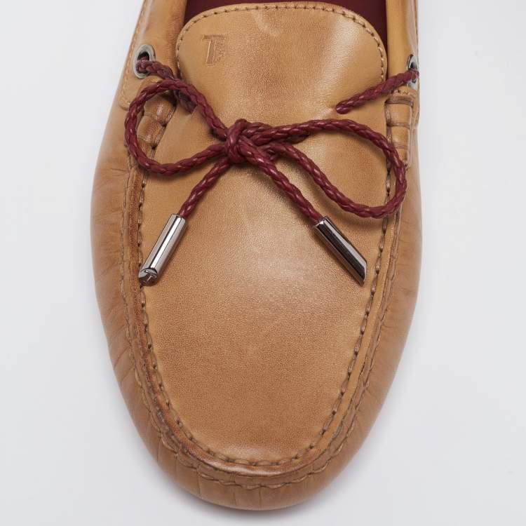 Pre Owned Tod's Tan Leather Bow Driving Loafers Size 41