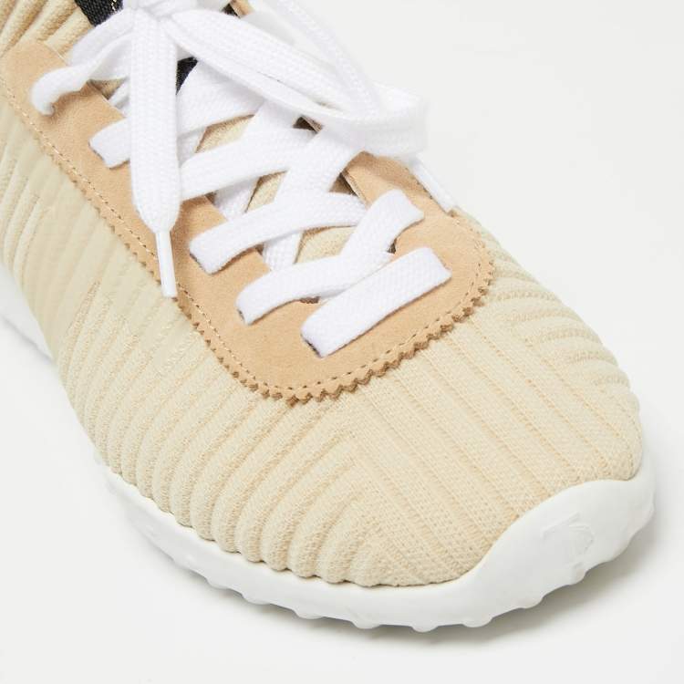 Pre Owned Tod's Beige/Black Canvas Lace Up Sneakers Size 36.5