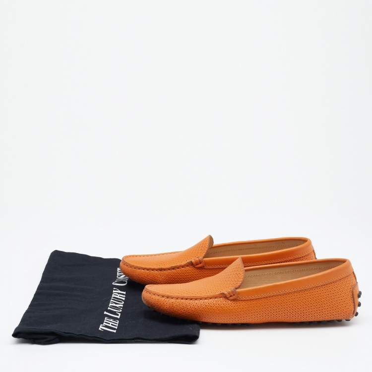 Pre Owned Tod's Orange Perforated Leather Slip On Loafers Size 36.5