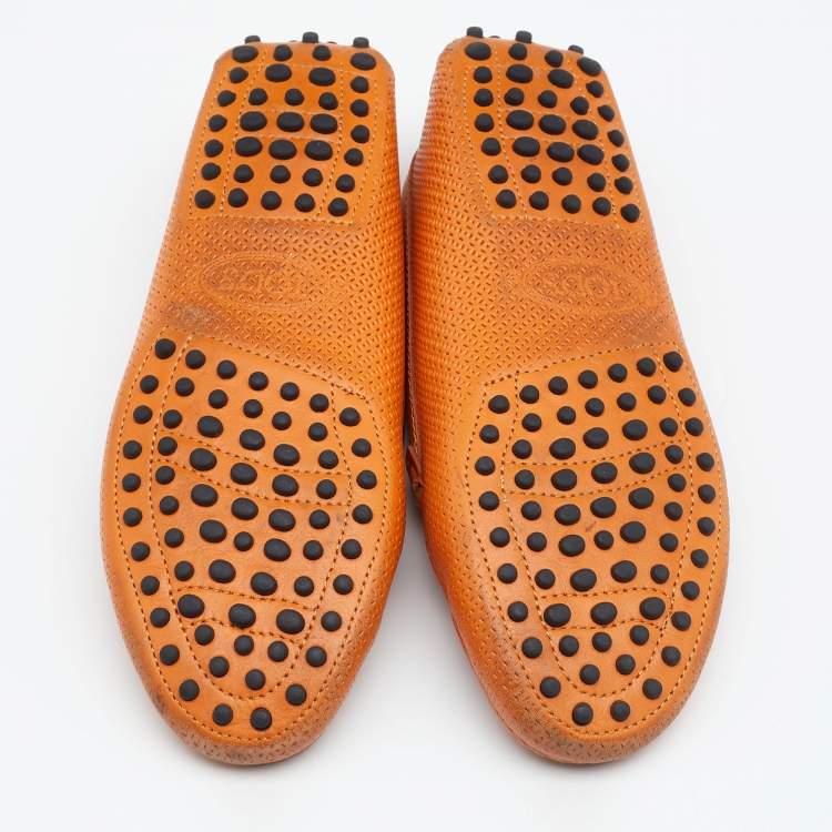 Pre Owned Tod's Orange Perforated Leather Slip On Loafers Size 36.5