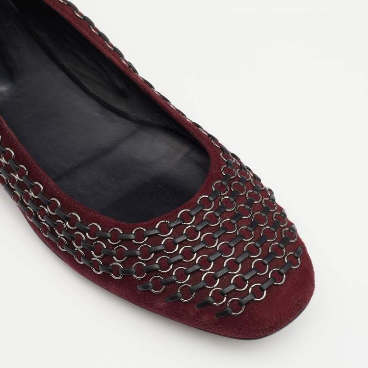 Pre Owned Tod's  Burgundy Suede Chain Link Ballet Flats Size 39