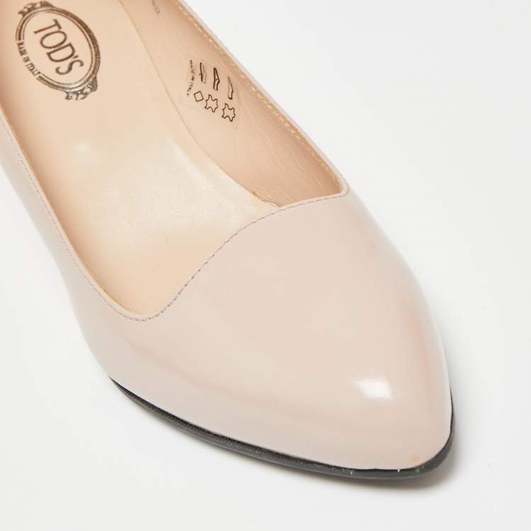 Pre Owned Tod's Poudre Beige Glossy Leather Wedge Pumps Size 36.5