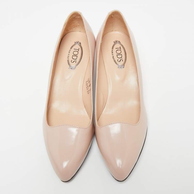 Pre Owned Tod's Poudre Beige Glossy Leather Wedge Pumps Size 36.5
