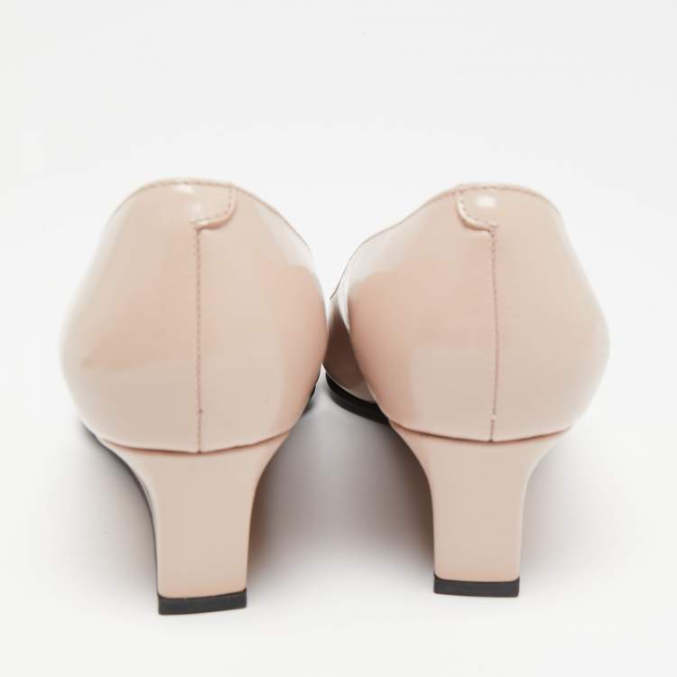 Pre Owned Tod's Poudre Beige Glossy Leather Wedge Pumps Size 36.5