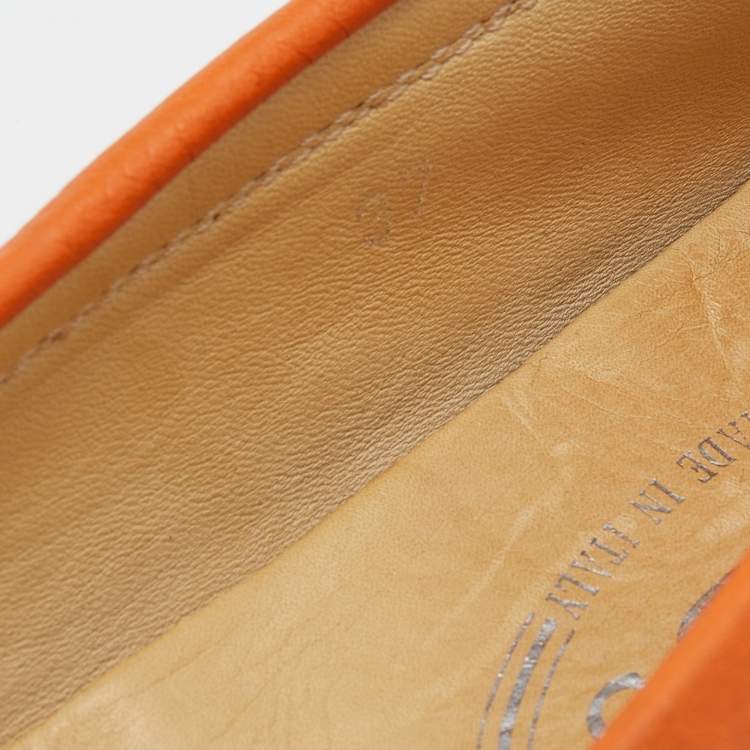 Pre Owned Tod's Orange Leather Penny Slip On Loafers Size 37