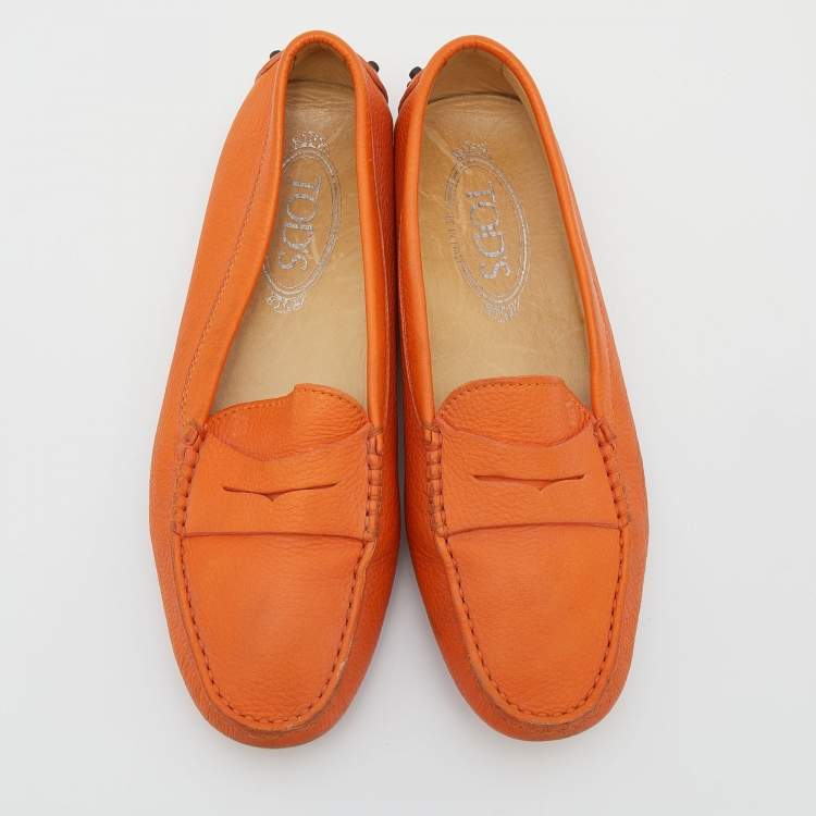 Pre Owned Tod's Orange Leather Penny Slip On Loafers Size 37