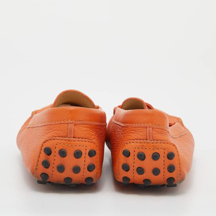 Pre Owned Tod's Orange Leather Penny Slip On Loafers Size 37