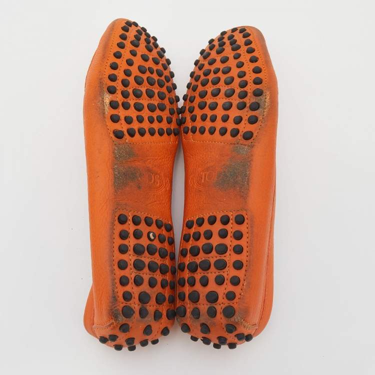 Pre Owned Tod's Orange Leather Penny Slip On Loafers Size 37