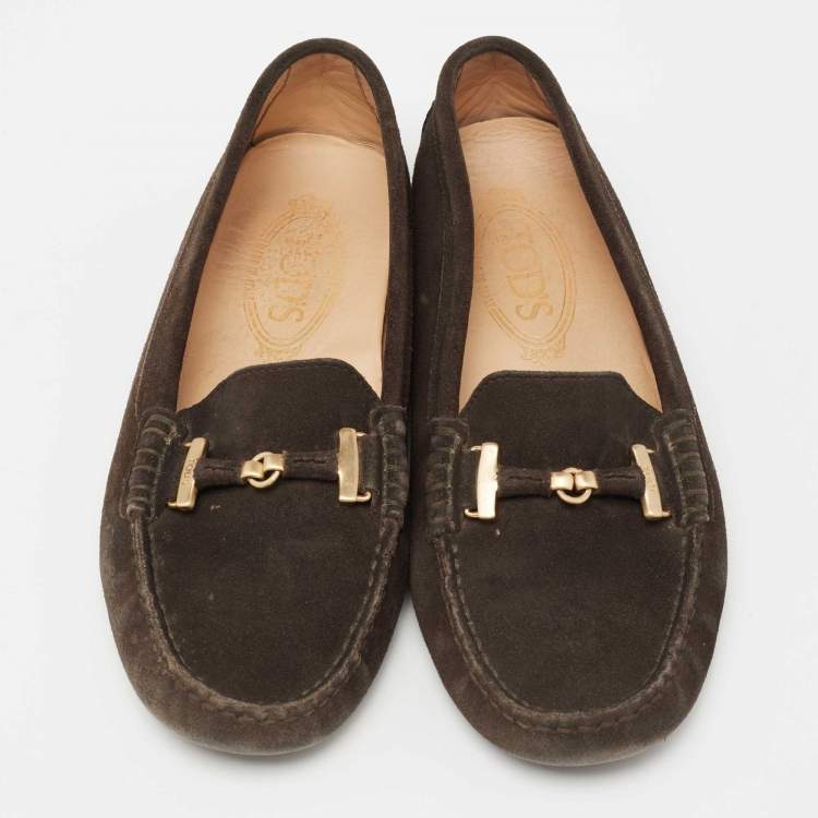 Pre Owned Tod's Brown Suede Slip On Loafers Size 37