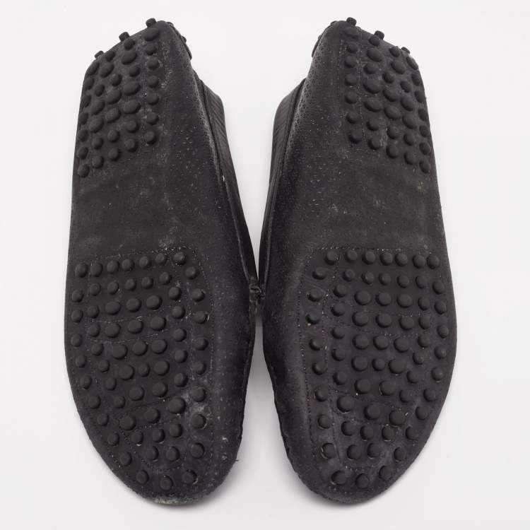 Pre Owned Tod's Black Leather Driving Loafers Size 38