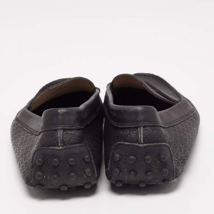 Pre Owned Tod's Black Leather Driving Loafers Size 38