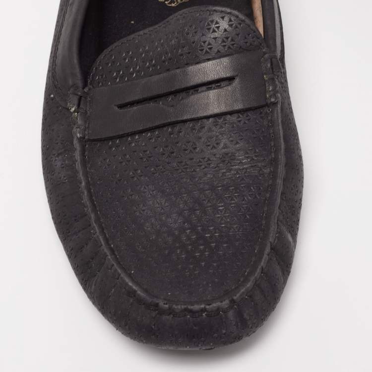 Pre Owned Tod's Black Leather Driving Loafers Size 38
