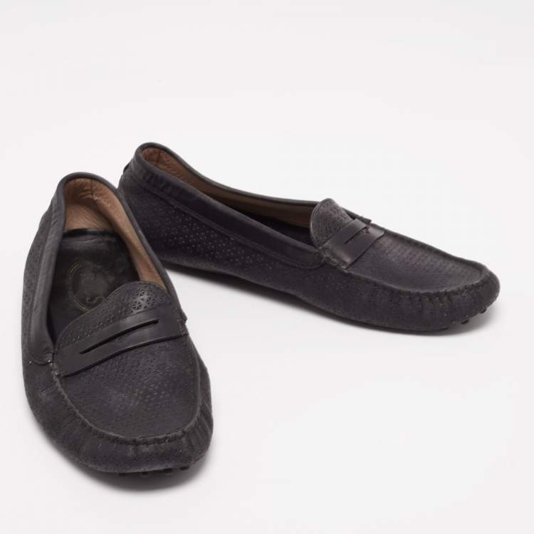 Pre Owned Tod's Black Leather Driving Loafers Size 38