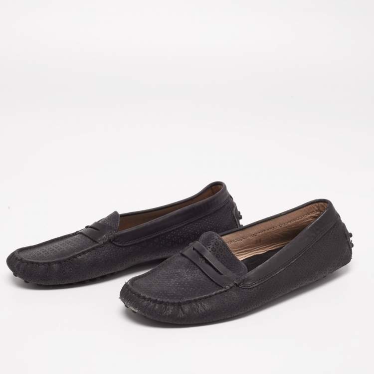 Pre Owned Tod's Black Leather Driving Loafers Size 38