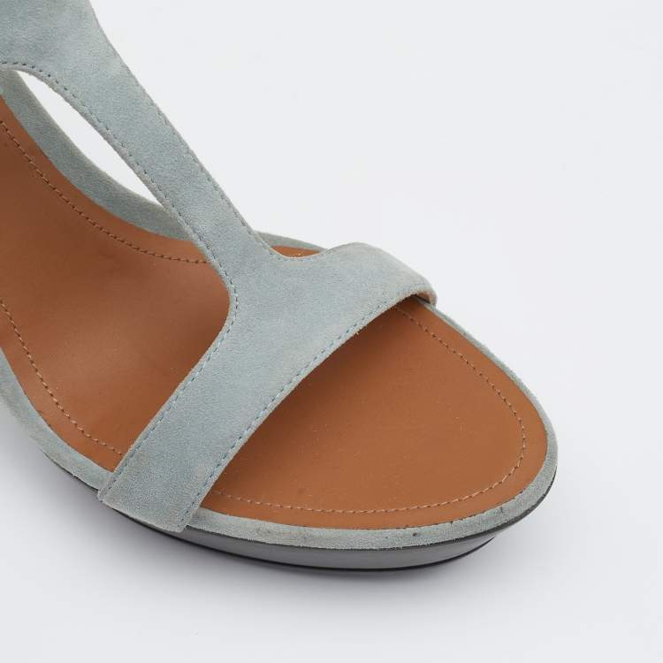 Pre Owned Tod's Grey/Beige Suede And Leather T-Strap Platform Sandals Size 40