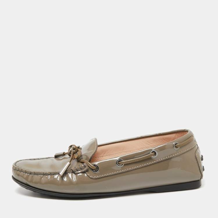 Pre Owned Tod's Grey Patent Leather Penny Loafers Size 37