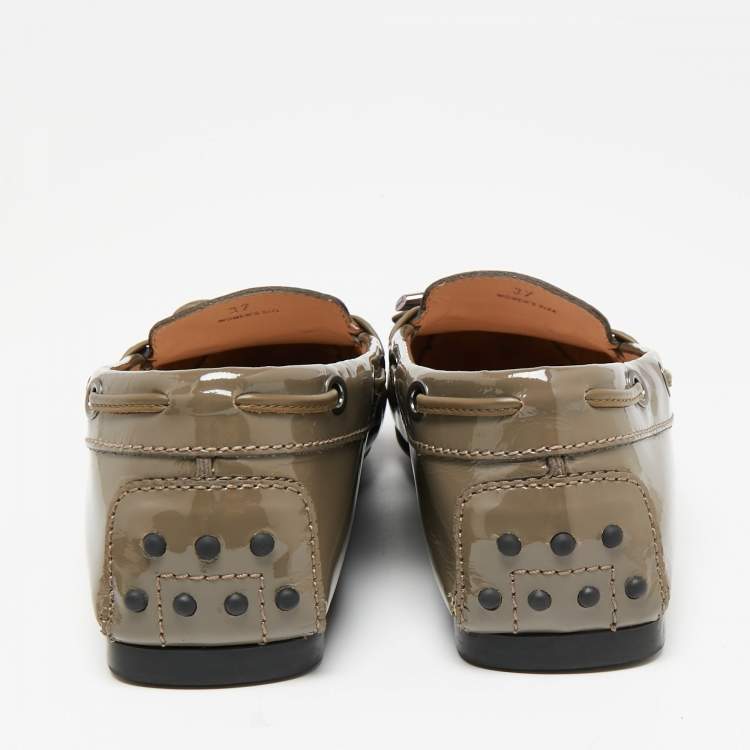Pre Owned Tod's Grey Patent Leather Penny Loafers Size 37