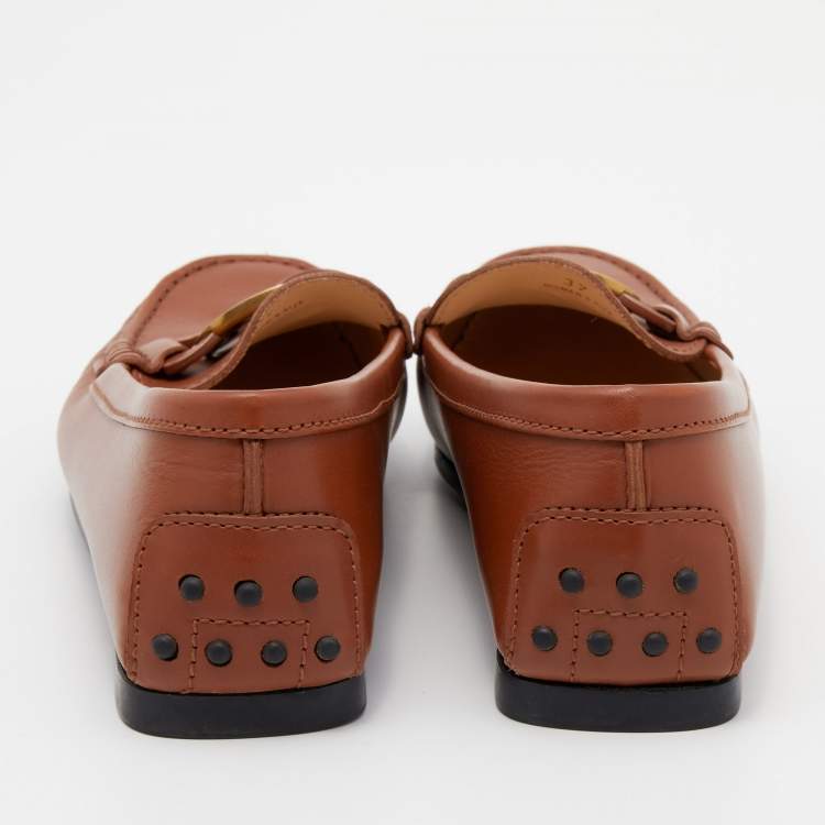 Pre Owned Tod's Brown Leather Kate Gommino Slip On Loafers Size 37