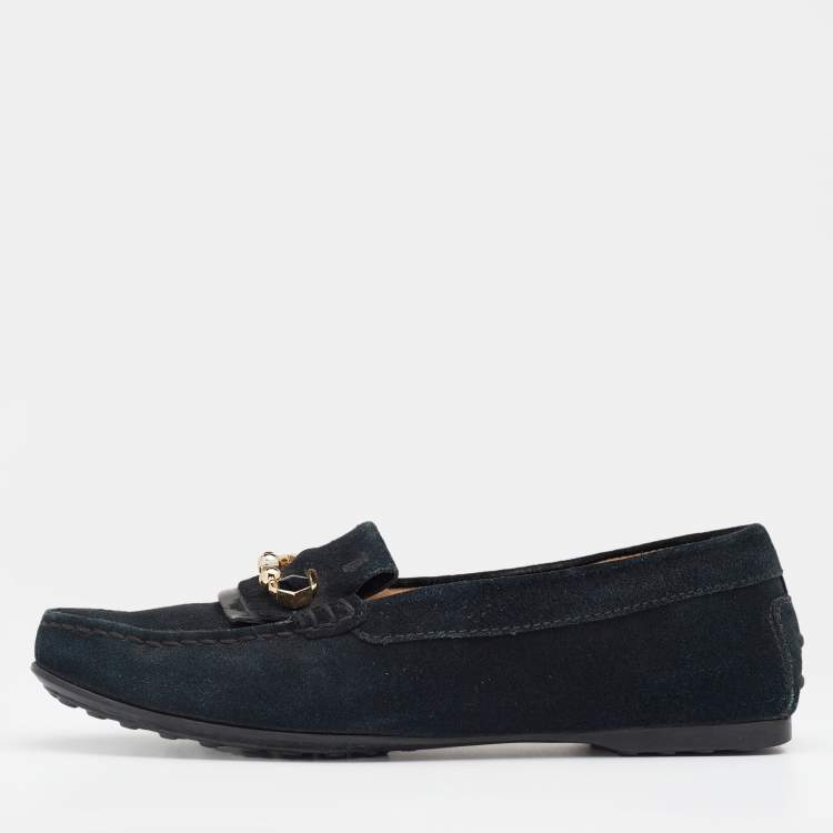 Pre Owned Tod's Black Suede Safety Pin Loafers Size 35