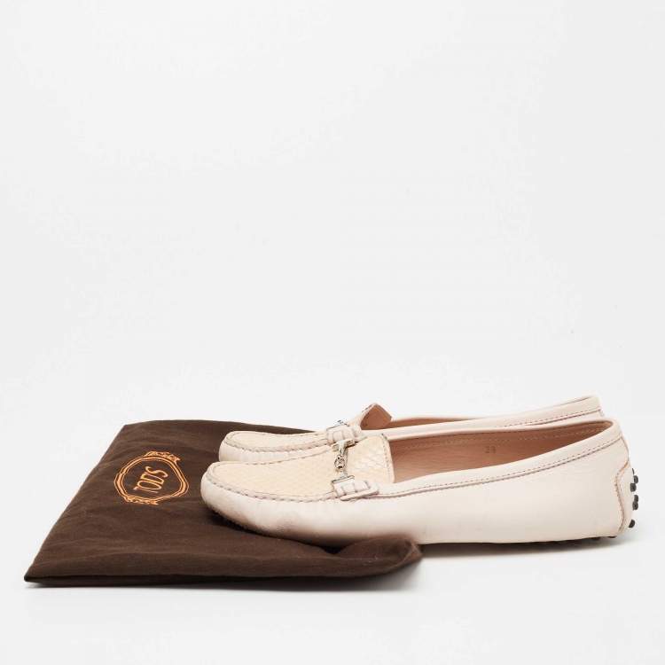 Pre Owned Tod's Pink/Beige Python and Leather Double T Loafers Size 39