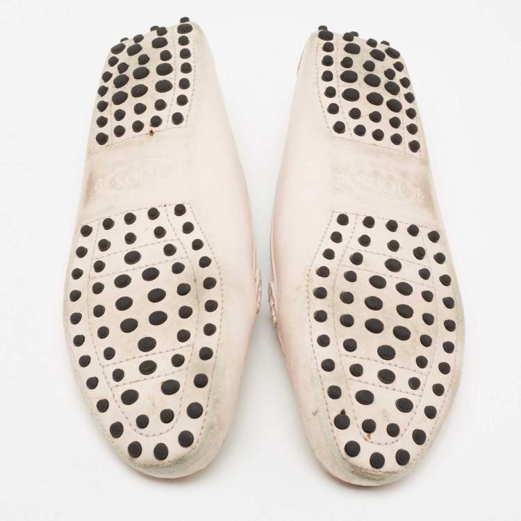 Pre Owned Tod's Pink/Beige Python and Leather Double T Loafers Size 39