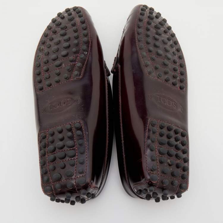 Pre Owned Tod's Burgundy Patent Leather Laser Cut Loafers Size 36.5