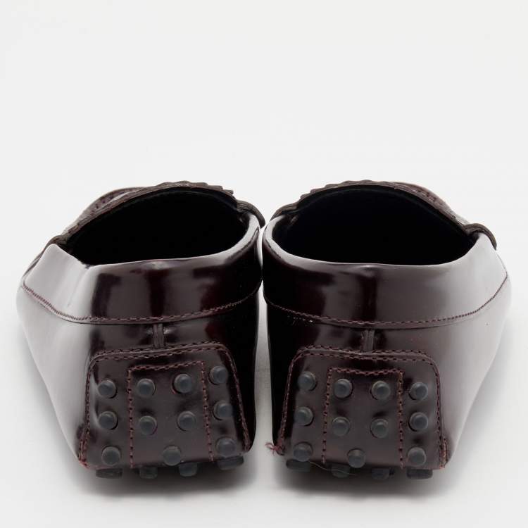 Pre Owned Tod's Burgundy Patent Leather Laser Cut Loafers Size 36.5
