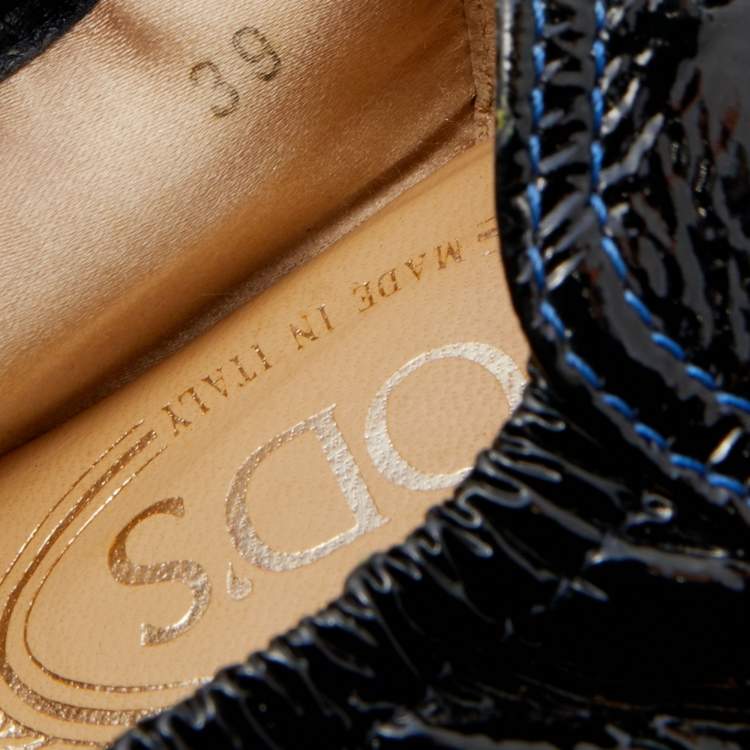 Pre Owned Tod's Black Patent Leather Bow Square Toe Scrunch Ballet Flats Size 39