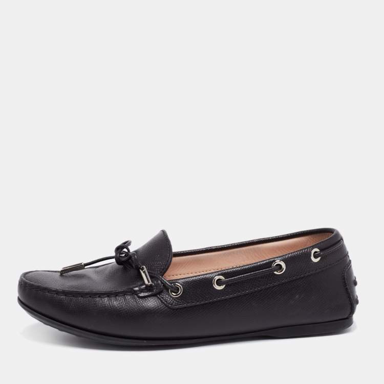 Pre Owned Tod's Black Leather Bow Loafers Size 38