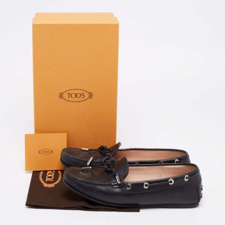 Pre Owned Tod's Black Leather Bow Loafers Size 38