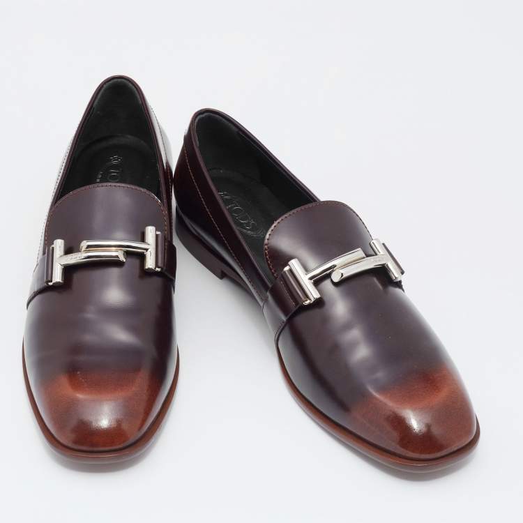 Pre Owned Tod's Two Tone Leather Double T Slip On Loafers Size 40