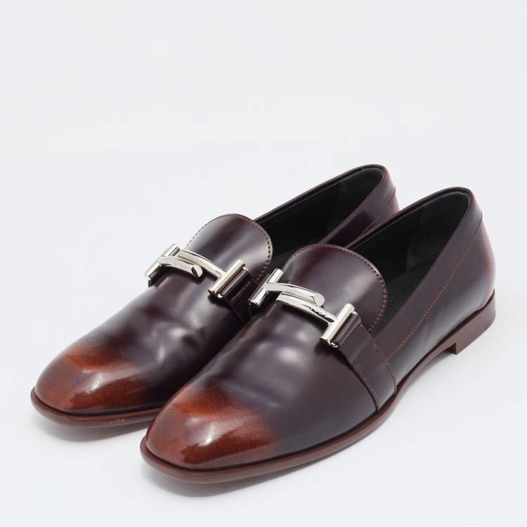 Pre Owned Tod's Two Tone Leather Double T Slip On Loafers Size 40