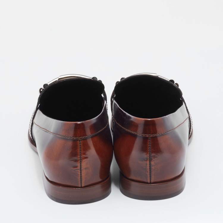 Pre Owned Tod's Two Tone Leather Double T Slip On Loafers Size 40