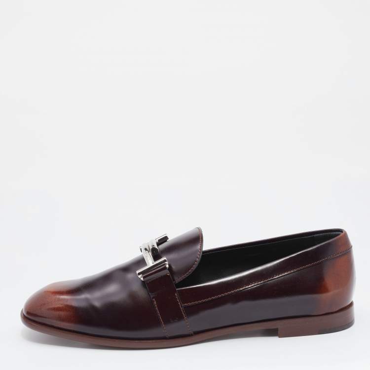 Pre Owned Tod's Two Tone Leather Double T Slip On Loafers Size 40