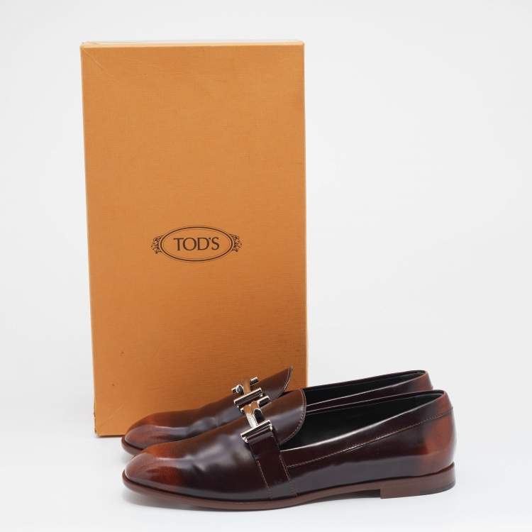 Pre Owned Tod's Two Tone Leather Double T Slip On Loafers Size 40