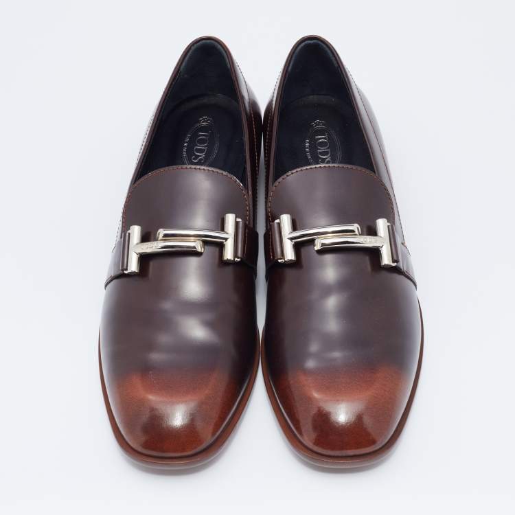 Pre Owned Tod's Two Tone Leather Double T Slip On Loafers Size 40