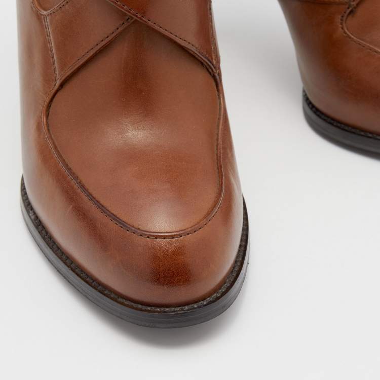 Pre Owned Tod's Brown Leather Cross Strap Ankle Booties Size 36.5