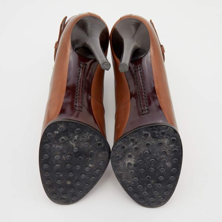 Pre Owned Tod's Brown Leather Cross Strap Ankle Booties Size 36.5