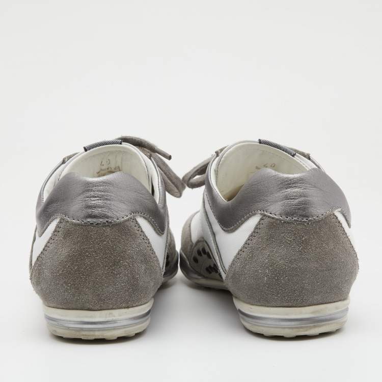 Pre Owned Tod's Grey/White Leather And Suede Lace Up Sneakers Size 40